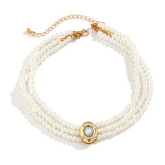 Vintage imitation pearl turquoise bead choker necklace set