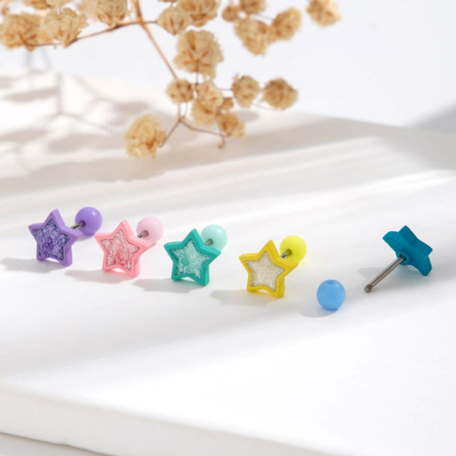 Sweet candy color tiny star cubic zircon cartilage earrings