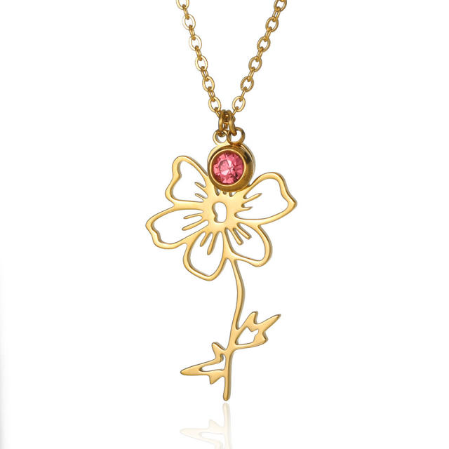 Dainty stainless steel birth flower pendant necklace birthstone necklace