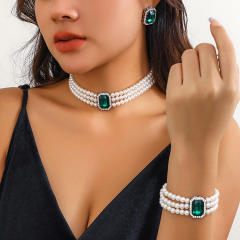 Vintage imitation pearl turquoise bead choker necklace set