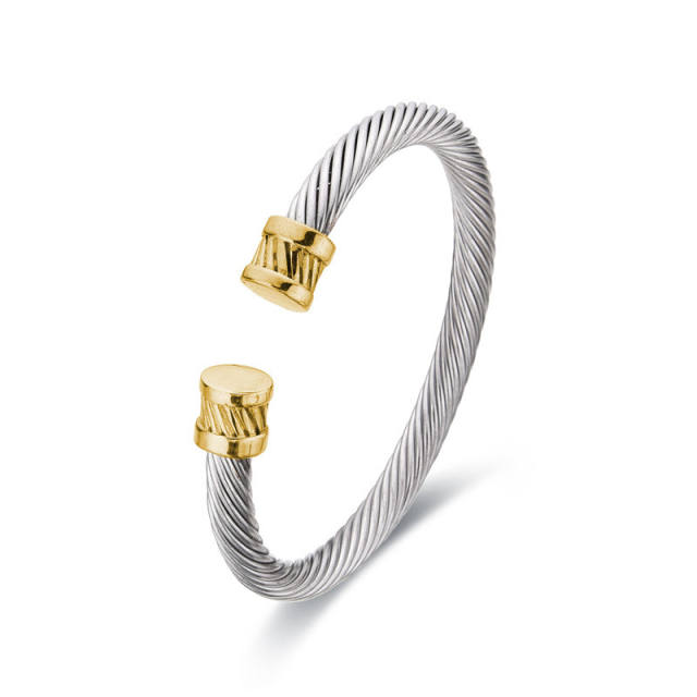 Punk trend wireless gold color stainless steel cuff bangle