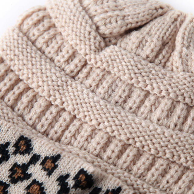 Winter autumn warm leopard grain knitted beanie cap