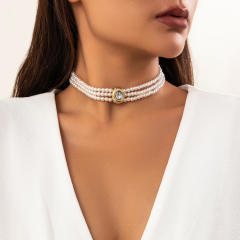 Vintage imitation pearl turquoise bead choker necklace set