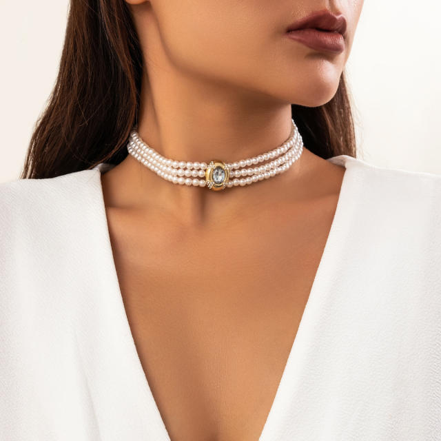 Vintage imitation pearl turquoise bead choker necklace set