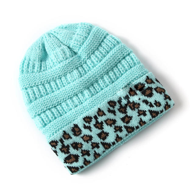 Winter autumn warm leopard grain knitted beanie cap