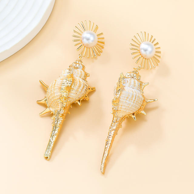 Boho ocean series conch design dangle earrings