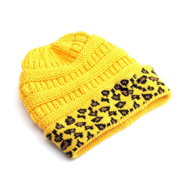 Winter autumn warm leopard grain knitted beanie cap