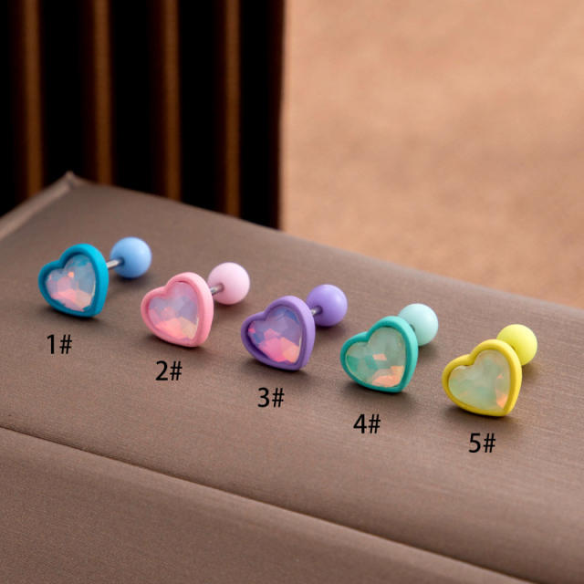 Candy color heart shape cartilage earrings
