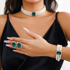 Vintage imitation pearl turquoise bead choker necklace set