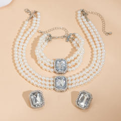 Vintage imitation pearl turquoise bead choker necklace set