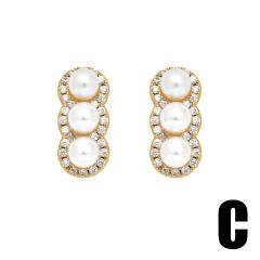 18K gold plated copper pearl bead cute bow easy match studs earrings