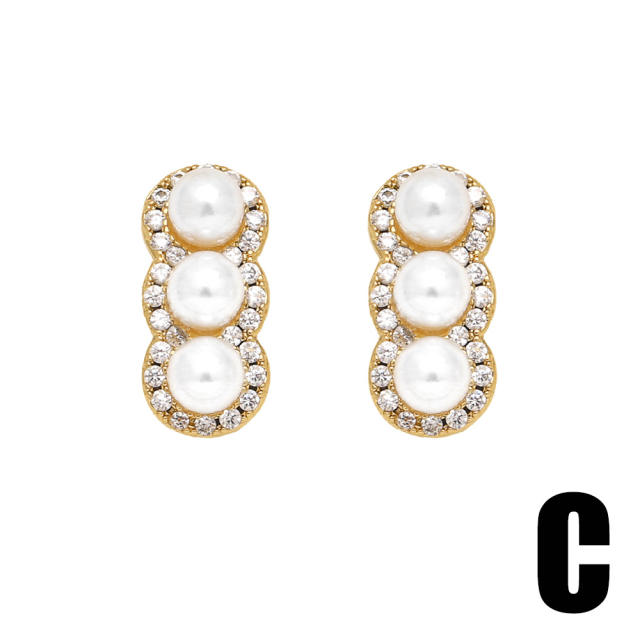 18K gold plated copper pearl bead cute bow easy match studs earrings