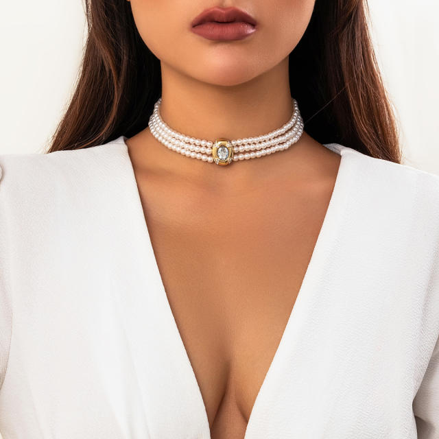 Vintage imitation pearl turquoise bead choker necklace set