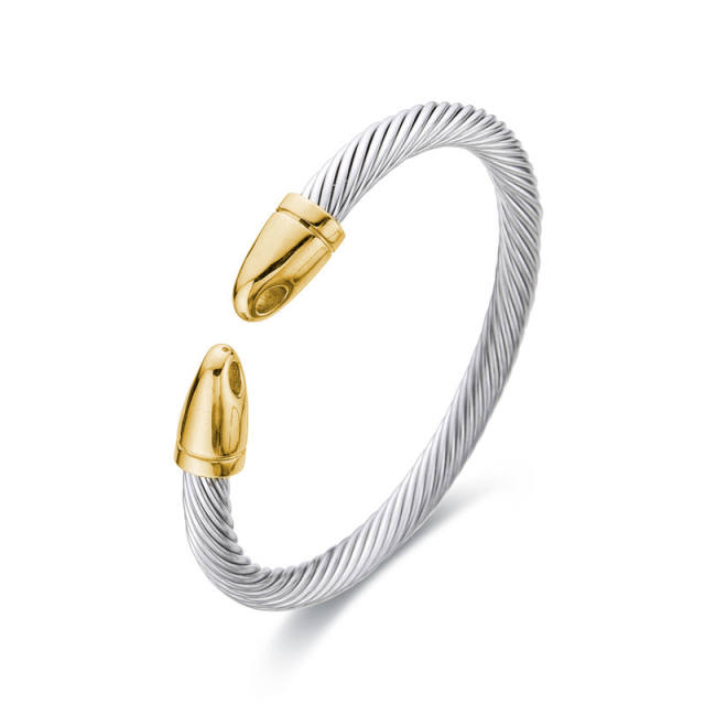 Punk trend wireless gold color stainless steel cuff bangle
