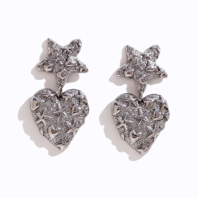Personality ocean sereis starfish heart lava design stainless steel earrings