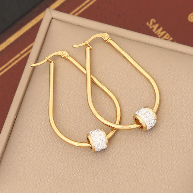 Easy match geometric hoop diamond ball bead stainless steel earrings