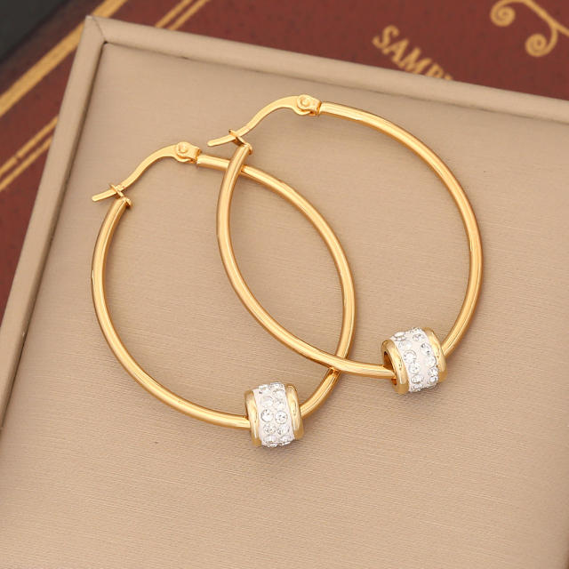 Easy match geometric hoop diamond ball bead stainless steel earrings