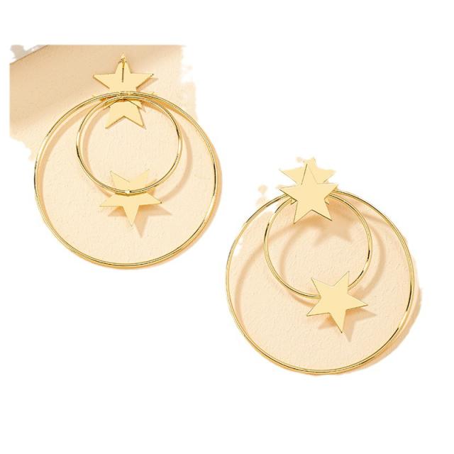 Fashionable gold color star circel earrings