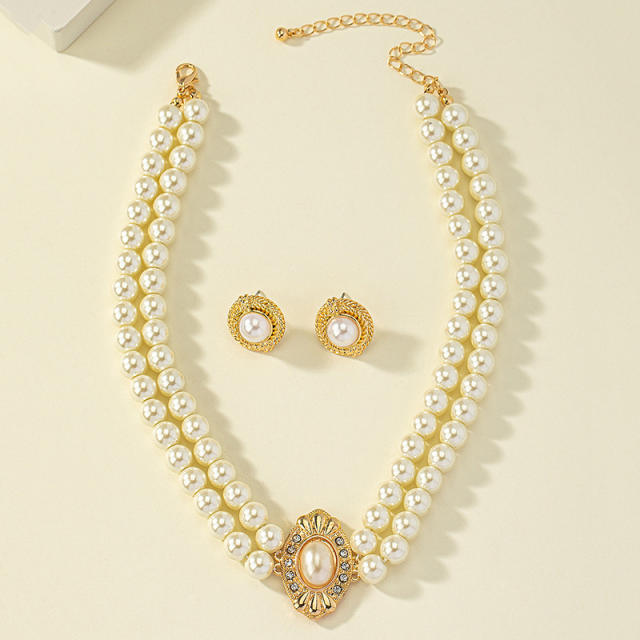 Vintage pearl bead choker necklace set