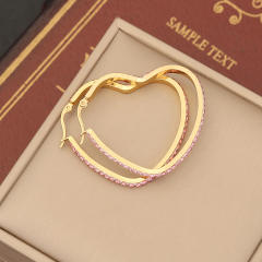Colorful diamond pave setting geometric heart stainless steel earrings