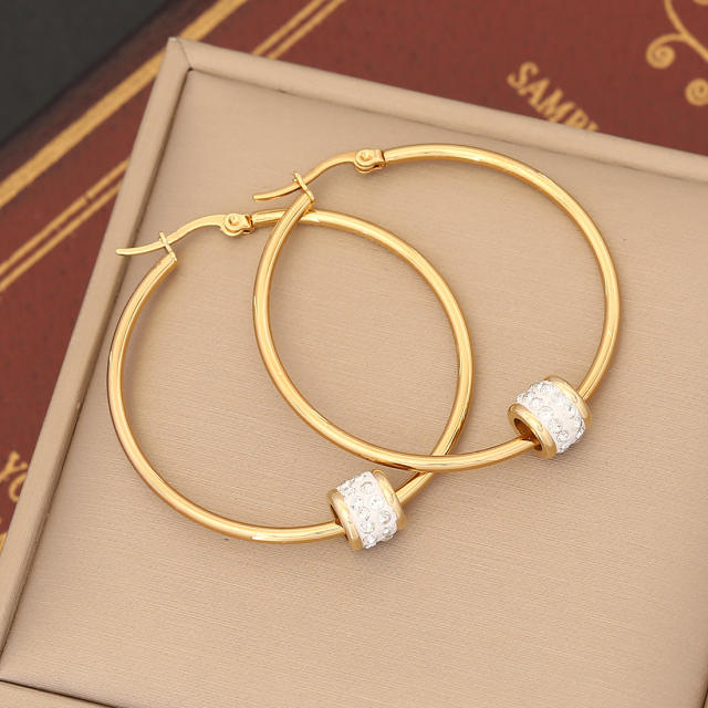 Easy match geometric hoop diamond ball bead stainless steel earrings