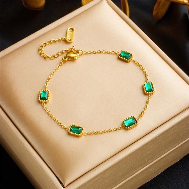 Easy match pearl bead emerald statement stainless steel bracelet