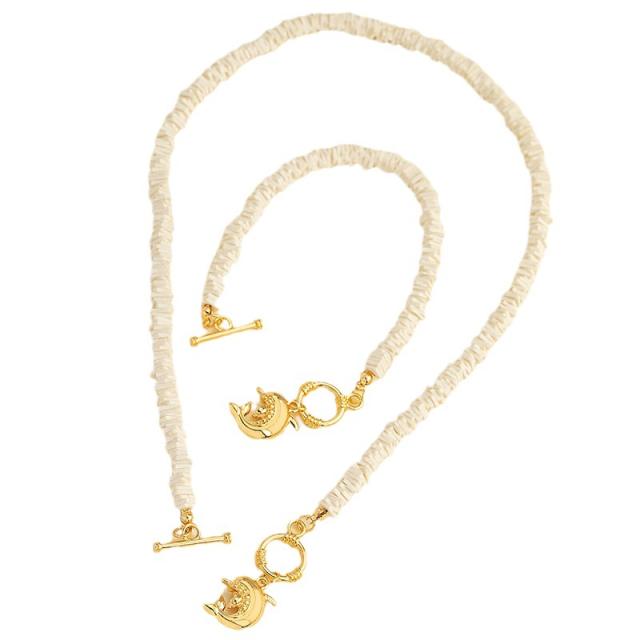 Beach trend boho puka bead necklace bracelet set with dolphin pendant