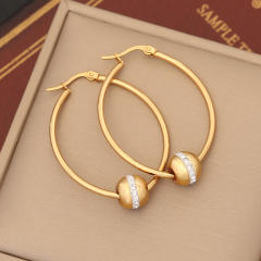 Easy match geometric hoop diamond ball bead stainless steel earrings