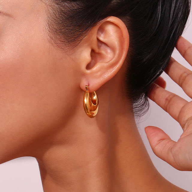 18K chunky bold hool stainless steel earrings