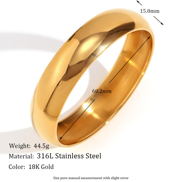 18K chunky bold design mirror smooth stainless steel band bangle
