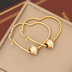 Easy match geometric hoop diamond ball bead stainless steel earrings
