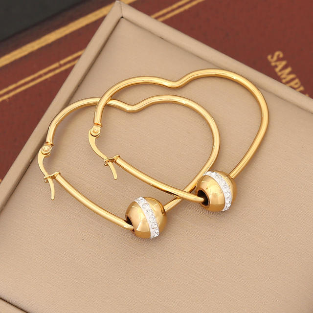 Easy match geometric hoop diamond ball bead stainless steel earrings