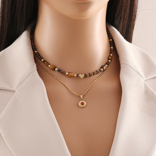 Vintage tiger eye bead stainless steel jewelry set