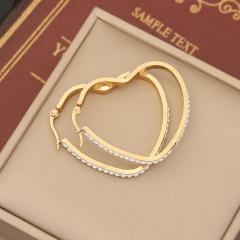 Colorful diamond pave setting geometric heart stainless steel earrings