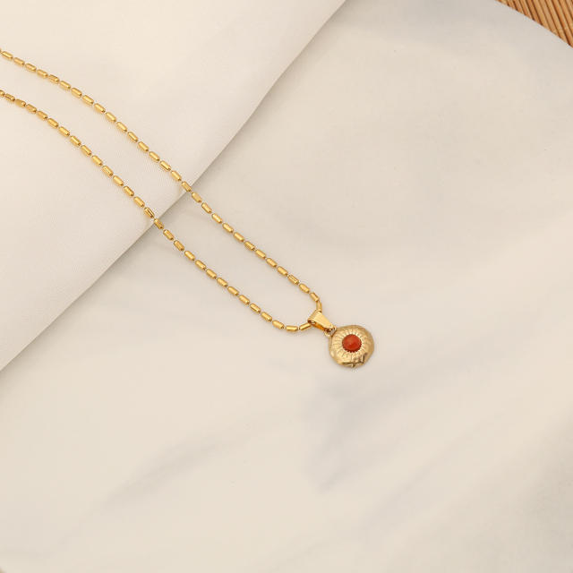 Vintage tiger eye bead stainless steel jewelry set