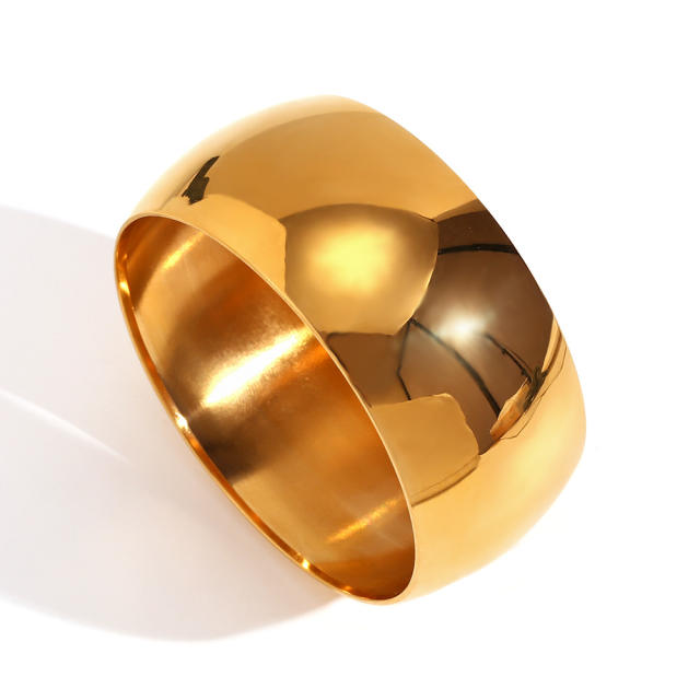 18K chunky bold design mirror smooth stainless steel band bangle