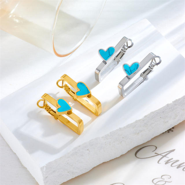 Vintage turquoise statement square shape stainless steel earrings