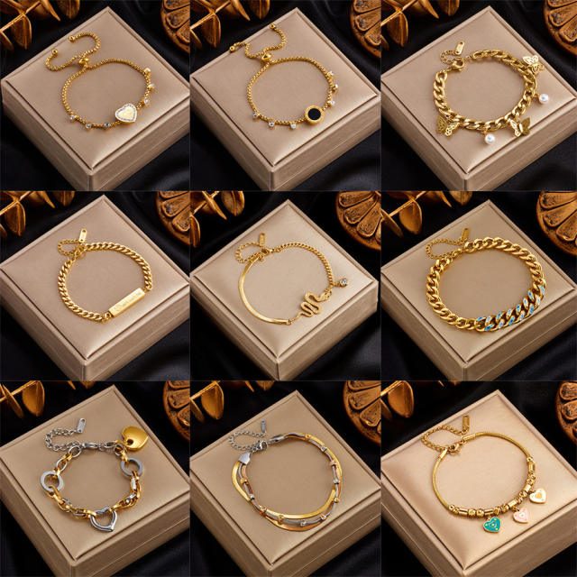 Easy match multi element stainless steel chain bracelet diamond bracelet