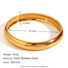18K chunky bold design mirror smooth stainless steel band bangle