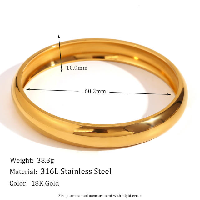 18K chunky bold design mirror smooth stainless steel band bangle