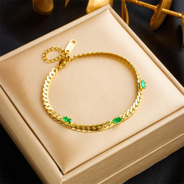 Easy match pearl bead emerald statement stainless steel bracelet
