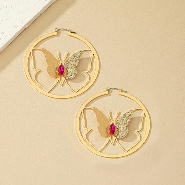 Korean fashion stereo butterfly big circle alloy hoop earrings