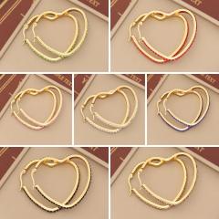 Colorful diamond pave setting geometric heart stainless steel earrings