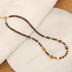 Vintage tiger eye bead stainless steel jewelry set