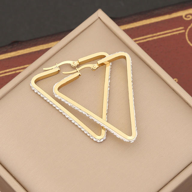 Delicate diamond geometric hoop stainless steel earrings