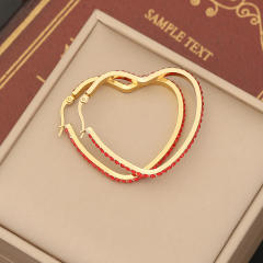 Colorful diamond pave setting geometric heart stainless steel earrings