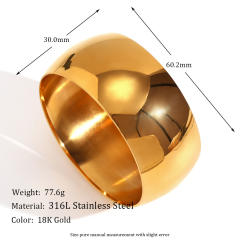 18K chunky bold design mirror smooth stainless steel band bangle