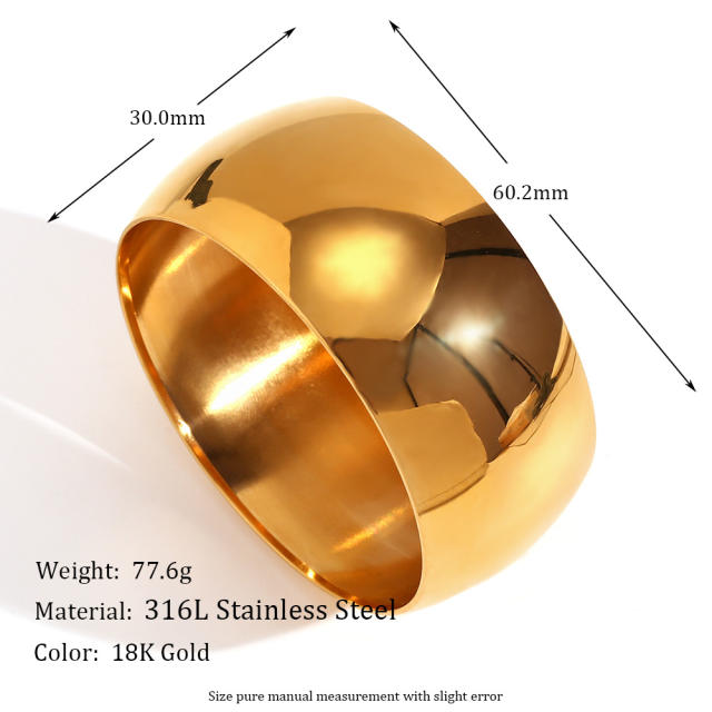 18K chunky bold design mirror smooth stainless steel band bangle
