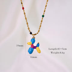 Sweet color enamel smile face coin pendant balloon dog stainless steel necklace