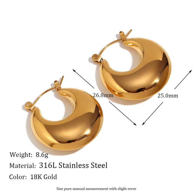 18K chunky bold hool stainless steel earrings